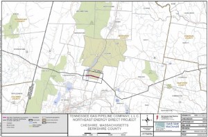 The revised route that Kinder Morgan has proposed through the Berkshires for its high pressure natural gas pipeline, avoiding the towns of Lenox, Pittsfield, and Washington. (The Berkshire Edge)