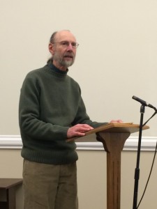 Gary Stoller, of 350 MA, introducing a divestment initiative to the Great Barrington Selectboad. (Heather Bellow)