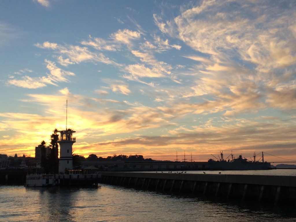 a sunset view of the Fisherman's Wharf