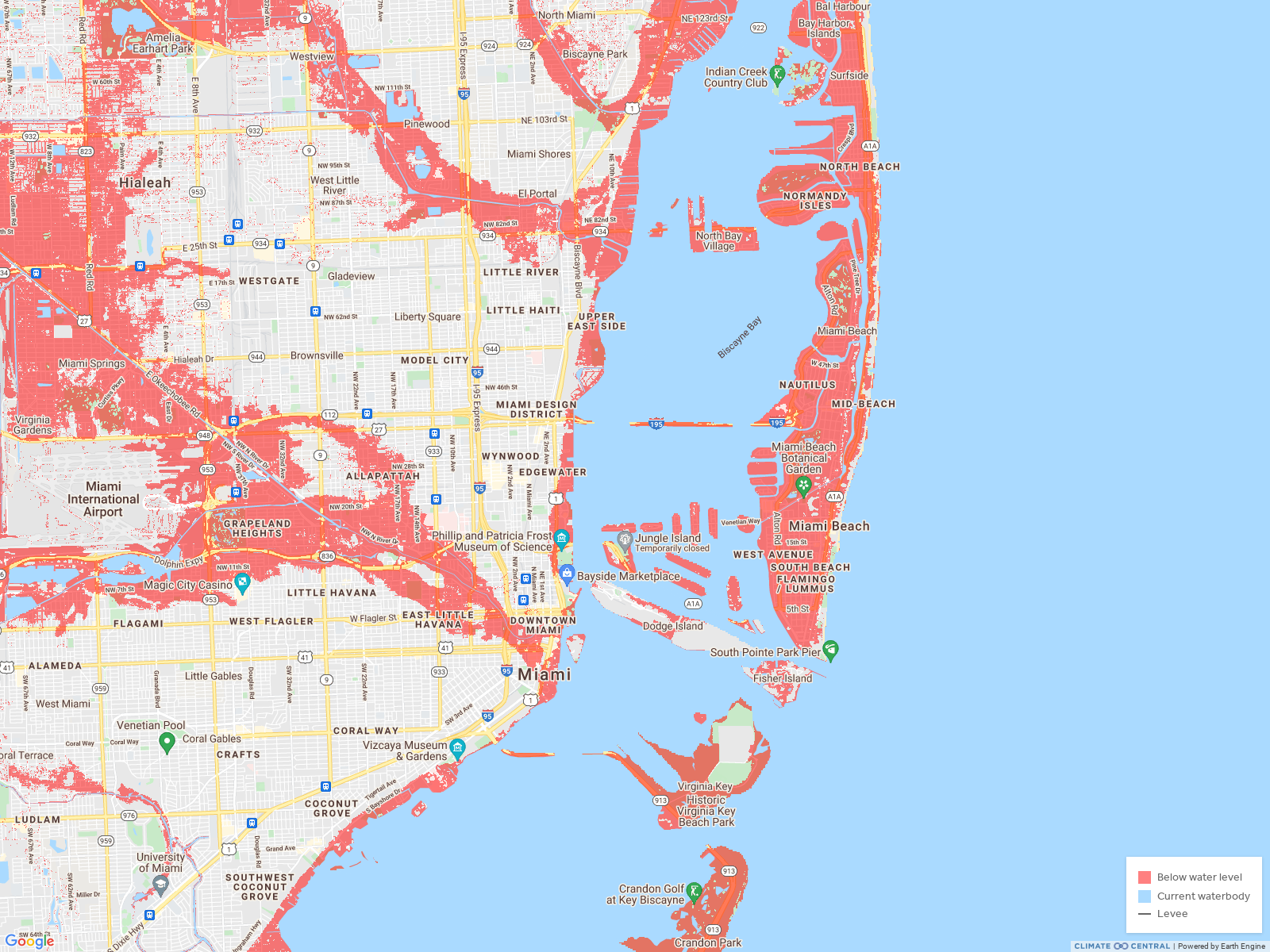 Miami w/ 6 ft rise in sea level