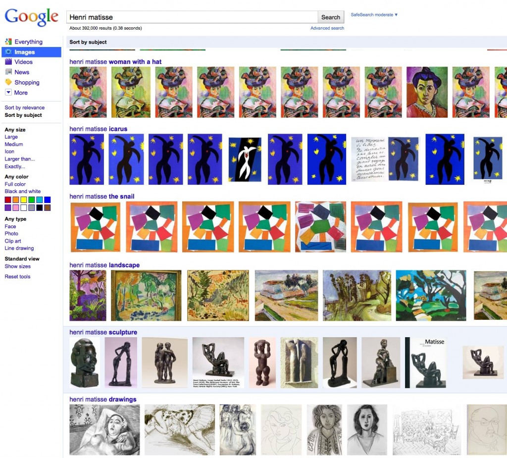 screen shot of google image sort by subject